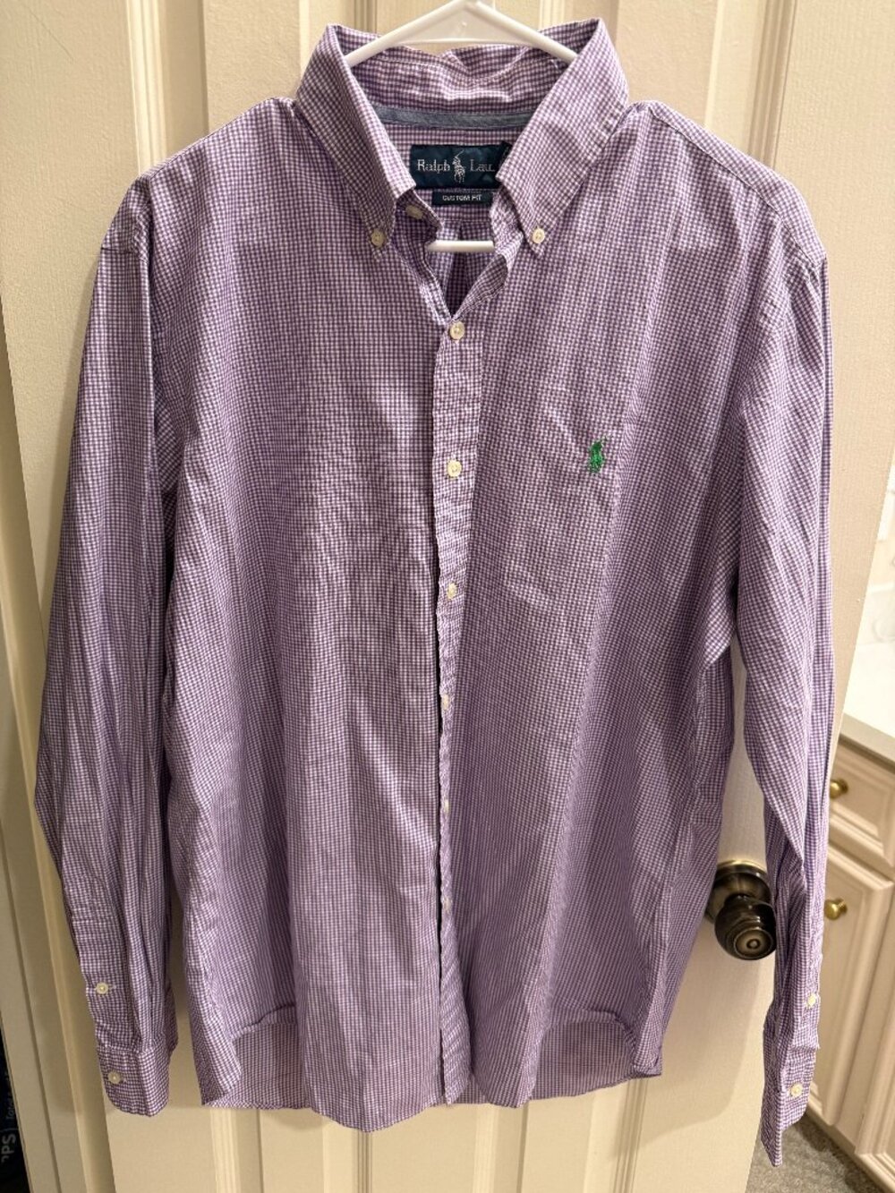 Ralph Lauren Men's Custom Fit Purple Gingham Check Button Down Shirt Green Pony